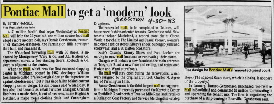 Summit Place Mall (Pontiac Mall) - Apr 28 1983 Article